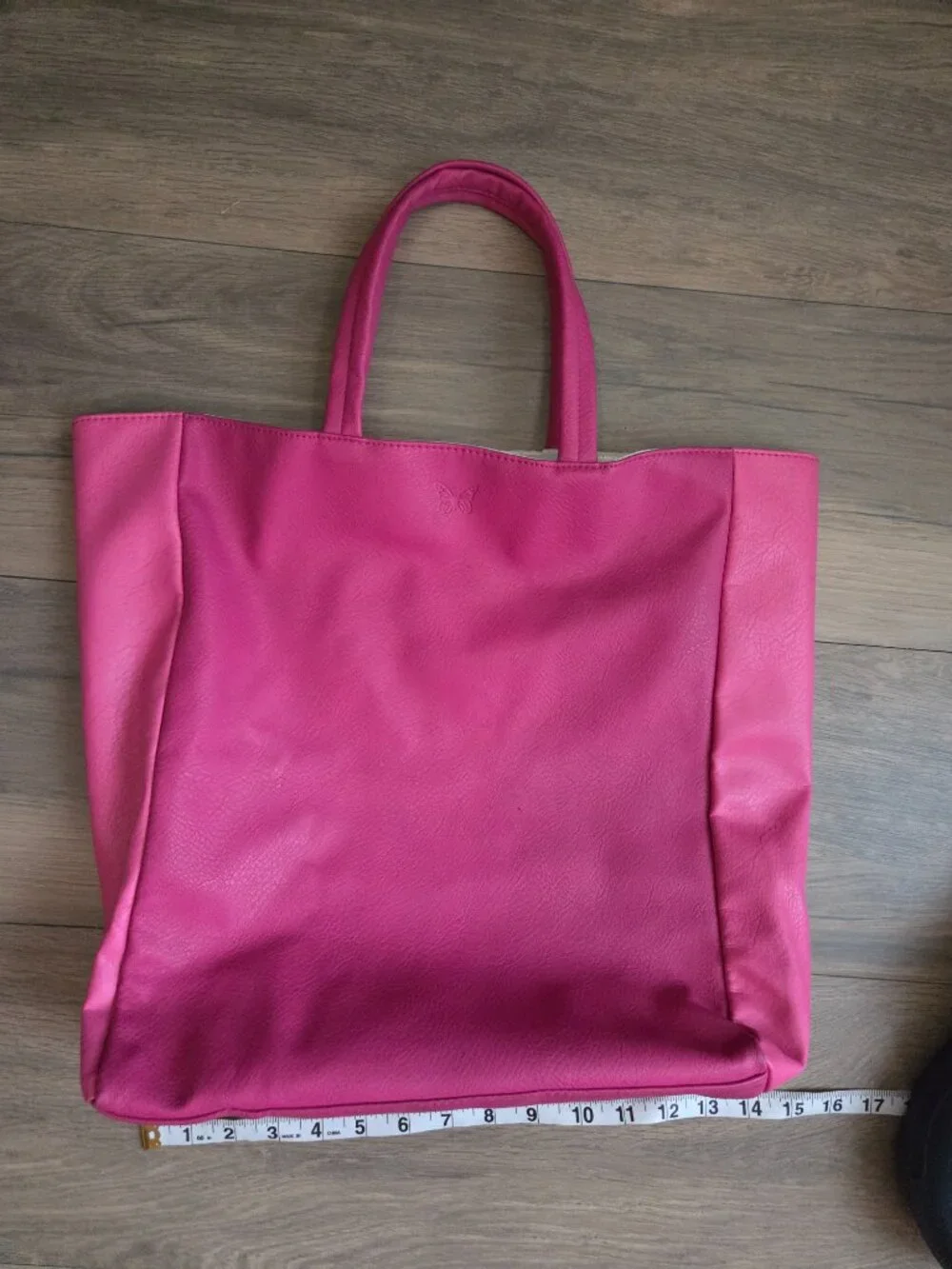 Hanae Mori Parfums Pink Butterfly Faux Leather Embossed Logo Shoulder Tote